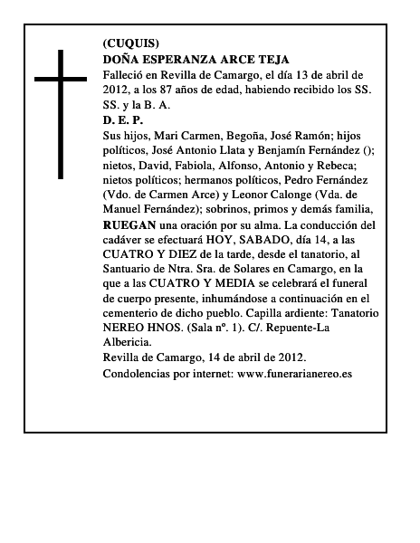 DOÑA ESPERANZA ARCE TEJA