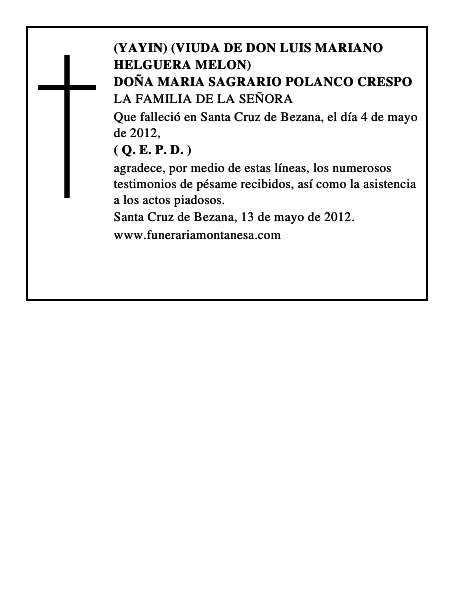 DOÑA MARIA SAGRARIO POLANCO CRESPO