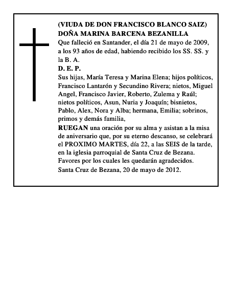 DOÑA MARINA BARCENA BEZANILLA