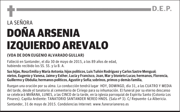 ARSENIA IZQUIERDO AREVALO