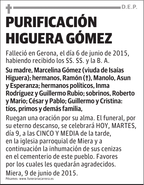 PURIFICACIÓN HIGUERA GÓMEZ