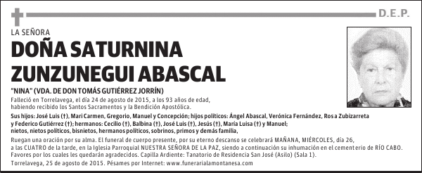 Saturnina Zunzunegui Abascal