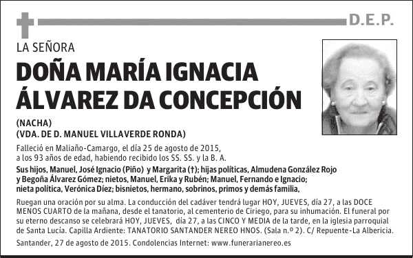MARIA IGNACIA ALVAREZ DA CONCEPCION
