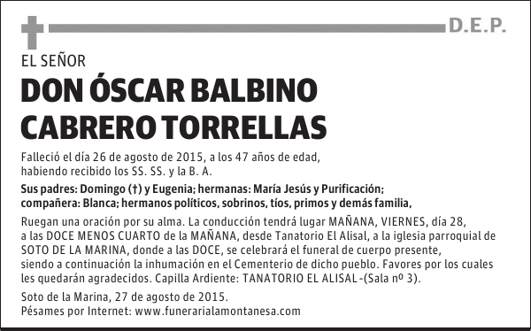 Oscar Balbino Cabrero Torrellas