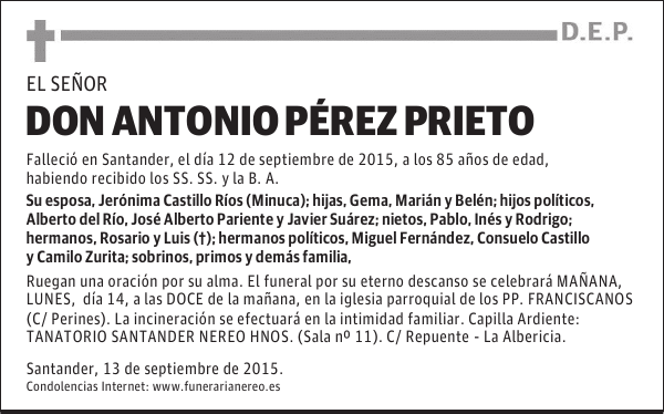 DON ANTONIO PEREZ PRIETO