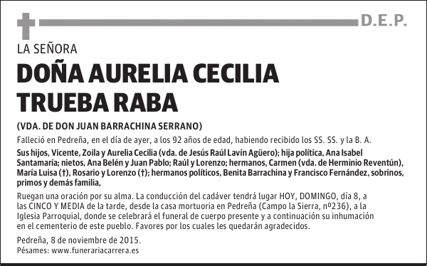 DOÑA AURELIA CECILIA TRUEBA RABA