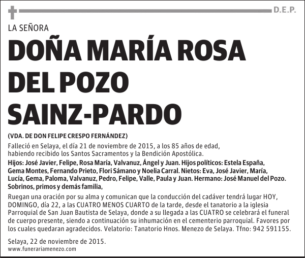 DOÑA MARIA ROSA DEL POZO SAINZ-PARDO