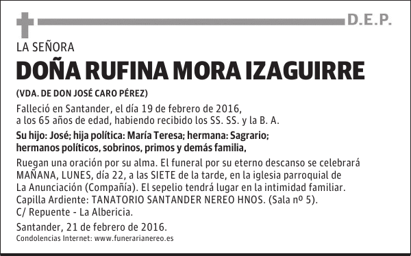 DOÑA RUFINA MORA IZAGUIRRE