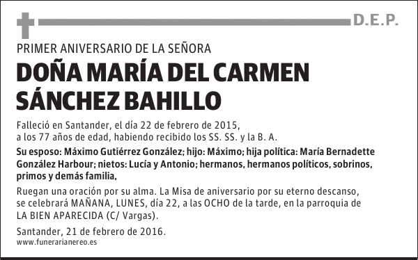 DOÑA MARÍA DEL CARMEN SÁNCHEZ BAHILLO