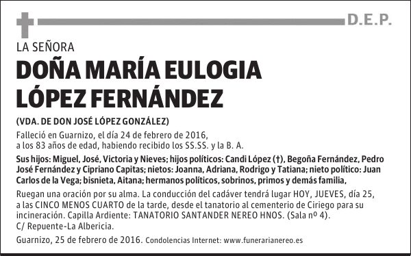 DOÑA MARIA EULOGIA LOPEZ FERNANDEZ