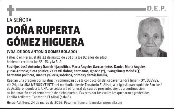 DOÑA RUPERTA GÓMEZ HIGUERA