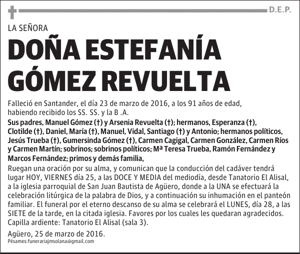 DOÑA ESTEFANIA GÓMEZ REVUELTA