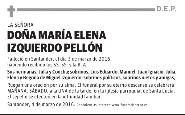 DOÑA MARIA ELENA IZQUIERDO PELLON