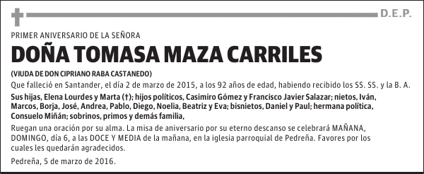 DOÑA TOMASA MAZA CARRILES