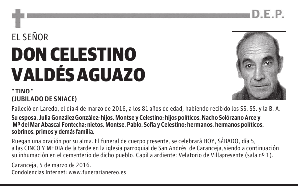 DON CELESTINO VALDÉS AGUAZO