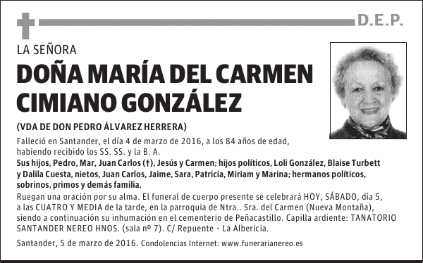 DOÑA MARIA DEL CARMEN CIMIANO GONZÁLEZ
