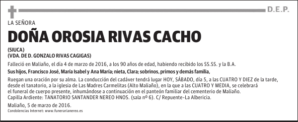 DOÑA OROSIA RIVAS CACHO