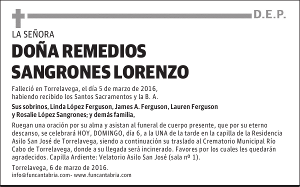 DOÑA REMEDIOS SANGRONES LORENZO