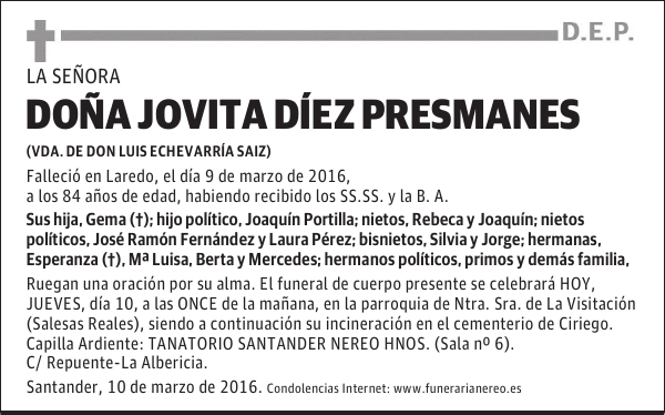 DOÑA JOVITA DIEZ PRESMANES