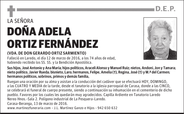 Dª ADELA ORTIZ FERNÁNDEZ