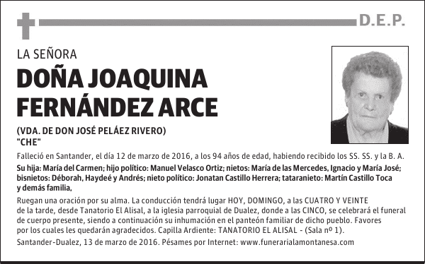 Doña Joaquina Fernández Arce