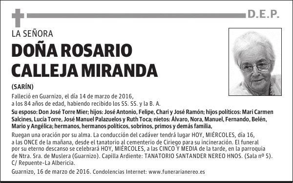 DOÑA ROSARIO CALLEJA MIRANDA