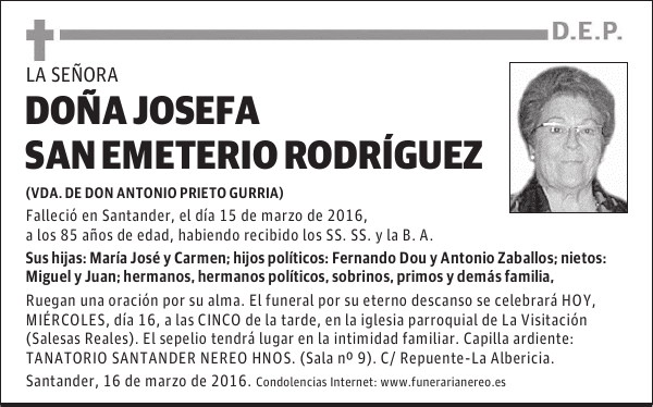 DOÑA JOSEFA SAN EMETERIO RODRIGUEZ