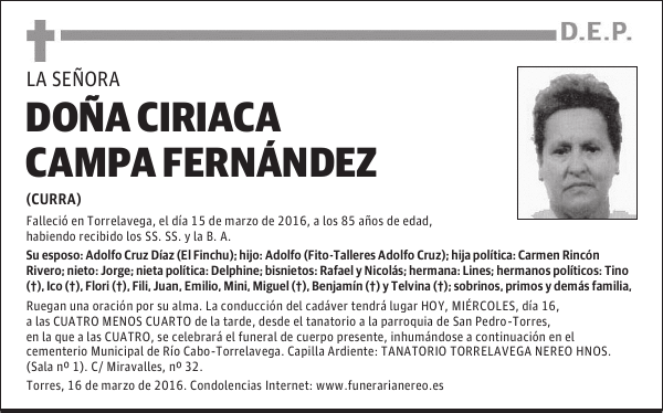 DOÑA CIRIACA CAMPA FERNANDEZ