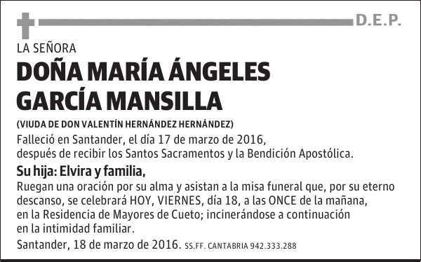 DOÑA MARÍA ANGELES GARCÍA MANSILLA