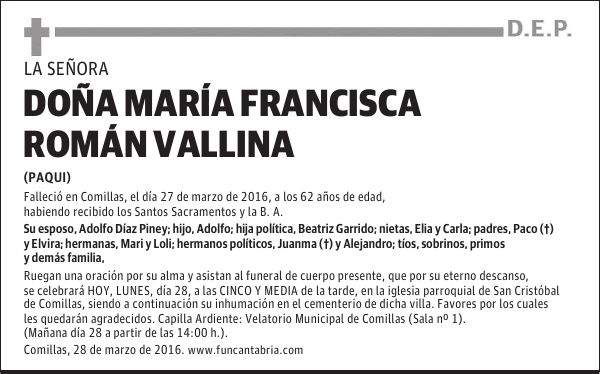 Doña Ma Francisca Román Vallina
