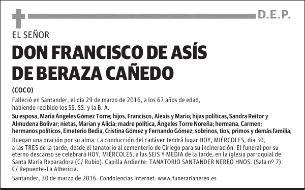 DON FRANCISCO DE ASIS DE BERAZA CAÑEDO