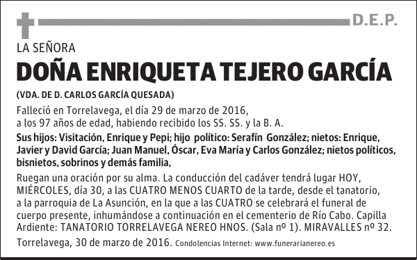 DOÑA ENRIQUETA TEJERO GARCIA