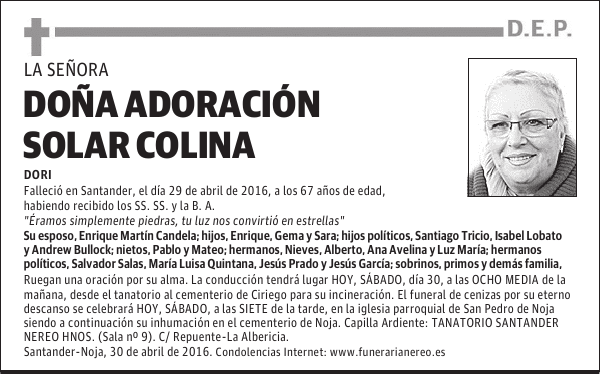 DOÑA ADORACION SOLAR COLINA