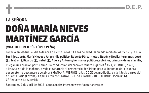DOÑA MARIA NIEVES MARTINEZ GARCIA