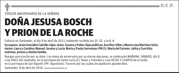 DOÑA JESUSA BOSCH Y PRION DE LA ROCHE
