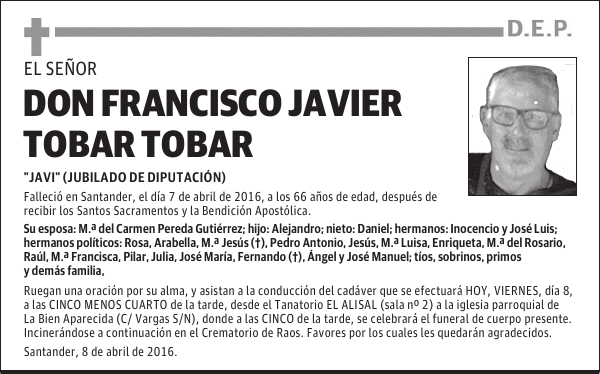 DON FRANCISCO JAVIER TOBAR TOBAR