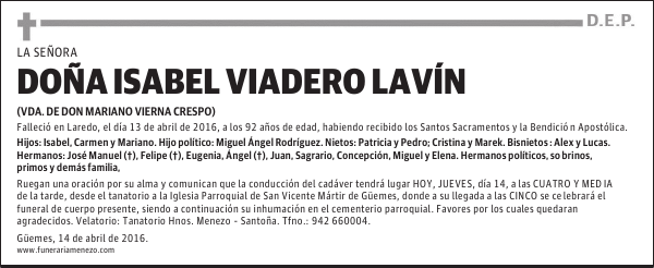 DOÑA ISABEL VIADERO LAVÍN