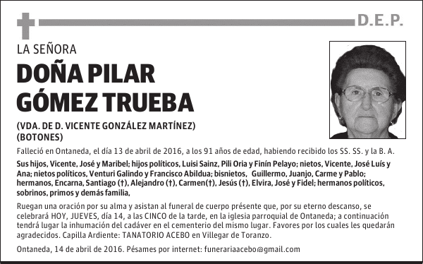 DOÑA PILAR GÓMEZ TRUEBA