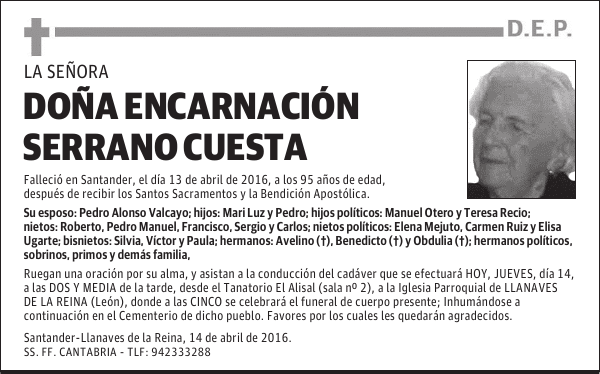 DOÑA ENCARNACIÓN SERRANO CUESTA