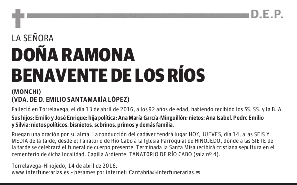DOÑA RAMONA BENAVENTE DE LOS RÍOS