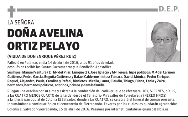 DONA A VELINA ORTIZ PELAYO