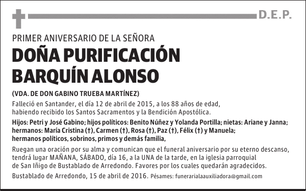 Doña Purificación Barquín Alonso