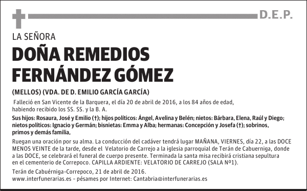 Dª. REMEDIOS FERNÁNDEZ GÓMEZ