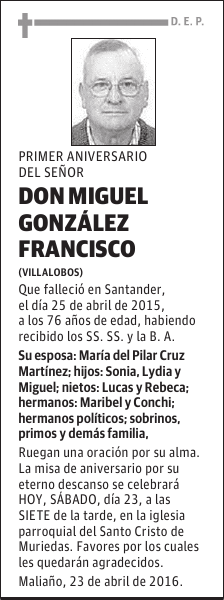 DON MIGUEL GONZÁLEZ FRANCISCO
