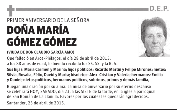 DOÑA MARÍA GÓMEZ GÓMEZ