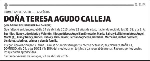 DOÑA TERESA AGUDO CALLEJA