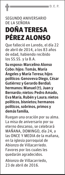 DOÑA TERESA PÉREZ ALONSO