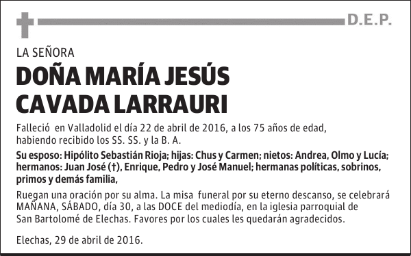 DOÑA MARÍA JESÚS CAVADA LARRAURI