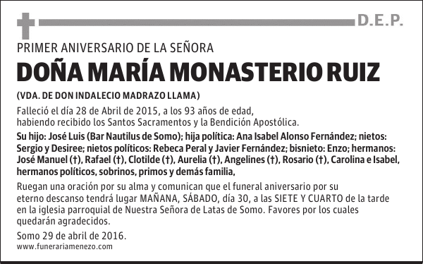 DOÑA MARÍA MONASTERIO RUIZ