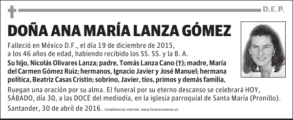 DOÑA ANA MARIA LANZA GOMEZ